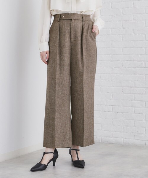 韓国ファッション ワイドパンツ ツイード 上品 ワイドパンツ 春 夏 秋 美脚 ハイウエストワンボタン スラックス
