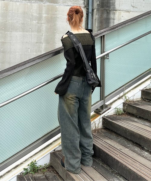 sedacle girl(セダクルガール)の「リブ配色オフショルニット(ニット/セーター・レディース・ブラック/ネイビー/グレー・FREE)」の9枚目の写真