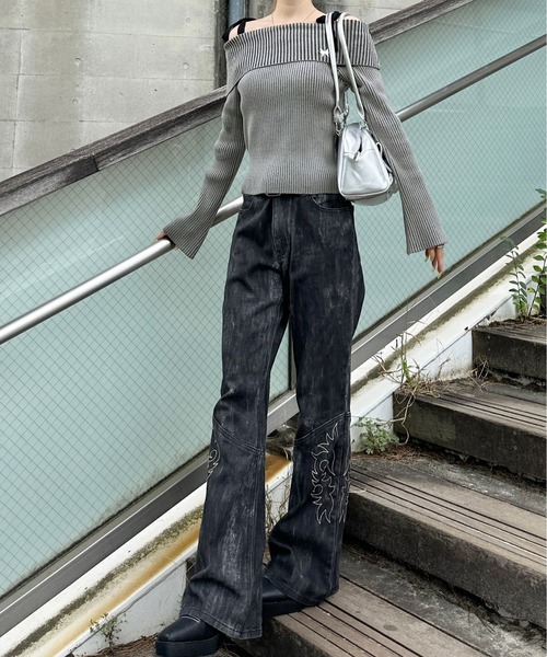 sedacle girl(セダクルガール)の「リブ配色オフショルニット(ニット/セーター・レディース・ブラック/ネイビー/グレー・FREE)」の14枚目の写真