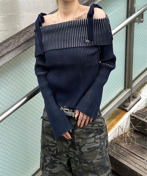 sedacle girl(セダクルガール)の「リブ配色オフショルニット(ニット/セーター・レディース・ブラック/ネイビー/グレー・FREE)」の16枚目の写真