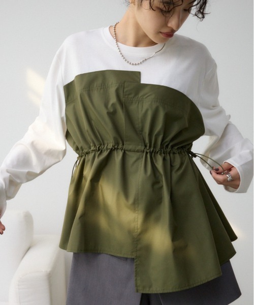 AZUL by moussy(アズールバイマウジー)の「ビスチェドッキングトップス(Tシャツ/カットソー・レディース・ブラック/カーキ/チャコールグレー・FREE)」の1枚目の写真