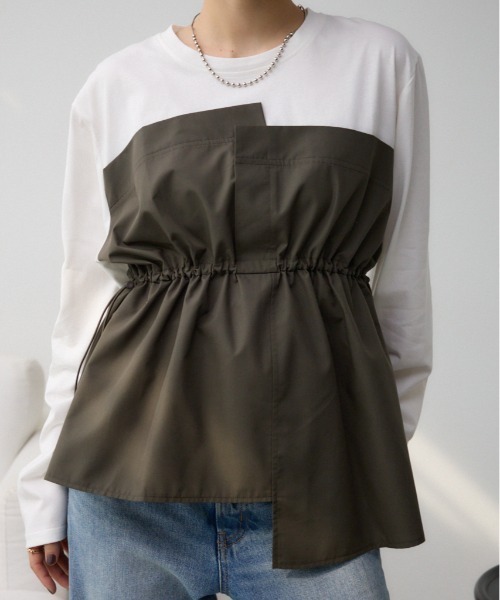 AZUL by moussy(アズールバイマウジー)の「ビスチェドッキングトップス(Tシャツ/カットソー・レディース・ブラック/カーキ/チャコールグレー・FREE)」の3枚目の写真