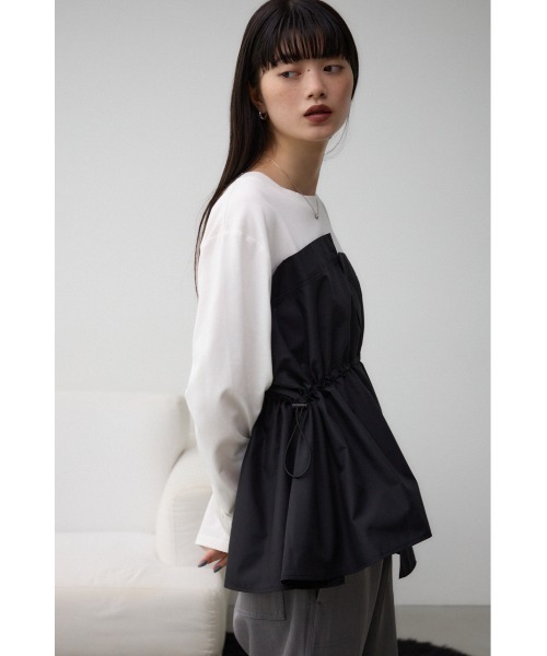 AZUL by moussy(アズールバイマウジー)の「ビスチェドッキングトップス(Tシャツ/カットソー・レディース・ブラック/カーキ/チャコールグレー・FREE)」の4枚目の写真