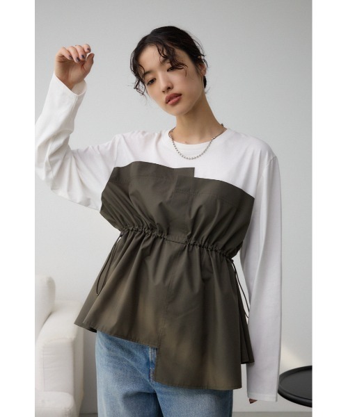 AZUL by moussy(アズールバイマウジー)の「ビスチェドッキングトップス(Tシャツ/カットソー・レディース・ブラック/カーキ/チャコールグレー・FREE)」の16枚目の写真