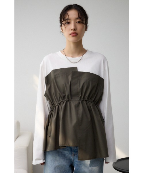 ちび　クルーネック　チャコール AZUL by moussy（アズールバイマウジー）の「ビスチェドッキング