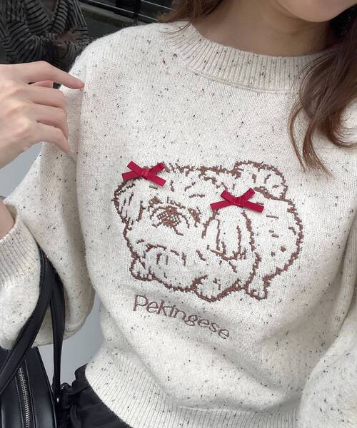 MAJESTIC LEGON(マジェスティックレゴン)の「SZKコラボ ミックスニット(ニット/セーター・レディース・アイボリー/ピンク/ブラウン・MEDIUM)」の2枚目の写真