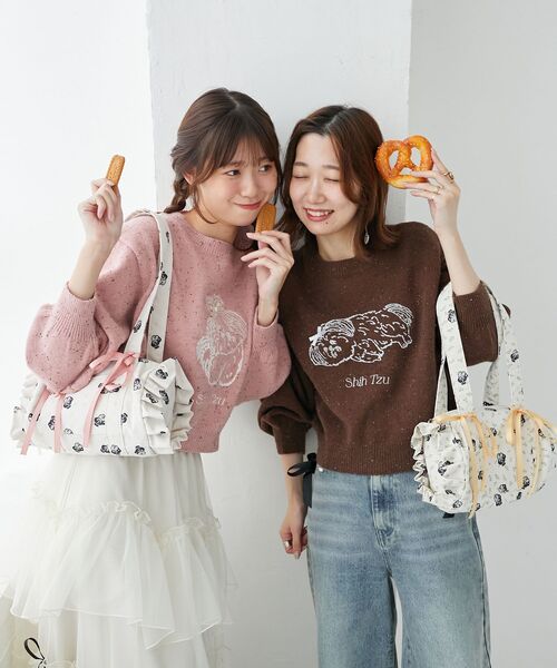 MAJESTIC LEGON(マジェスティックレゴン)の「SZKコラボ ミックスニット(ニット/セーター・レディース・アイボリー/ピンク/ブラウン・MEDIUM)」の4枚目の写真