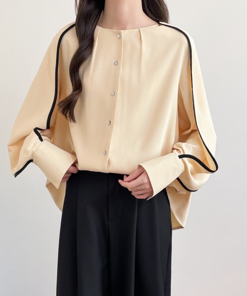【セール】配色パイピングレイヤード風ケープブラウス（シャツ/ブラウス）｜ABITOKYO（アビトーキョー）