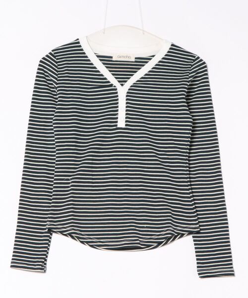 aimoha（アイモハ）の「Vネックヘンリーボーダートップス（Tシャツ/カットソー・レディース・ホワイト/ライトグレー/ネイビー/ブラック/チョコ・FREE）」の7枚目の写真