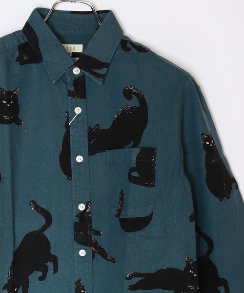 WESTSEA(ウエストシー)の「日本製 ネコ柄 長袖レギュラーシャツ/猫柄(シャツ/ブラウス・メンズ・グレー/グレー系その他/ベージュ系その他/ブラック系その他/ホワイト系その他/ベージュ系その他2/ベージュ系その他3/ベージュ系その他5/ネイビー系/ネイビー系1/ネイビー系2/グリーン/ブルーグレー/チャコールグレー/ベージュ系その他4/ブラック/ブルー系その他/ホワイト/ベージュ/サックスブルー/ネイビー/チャコール・M/L/XL)」の22枚目の写真