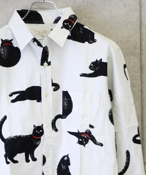 WESTSEA(ウエストシー)の「日本製 ネコ柄 長袖レギュラーシャツ/猫柄(シャツ/ブラウス・メンズ・グレー/グレー系その他/ベージュ系その他/ブラック系その他/ホワイト系その他/ベージュ系その他2/ベージュ系その他3/ベージュ系その他5/ネイビー系/ネイビー系1/ネイビー系2/グリーン/ブルーグレー/チャコールグレー/ベージュ系その他4/ブラック/ブルー系その他/ホワイト/ベージュ/サックスブルー/ネイビー/チャコール・M/L/XL)」の3枚目の写真