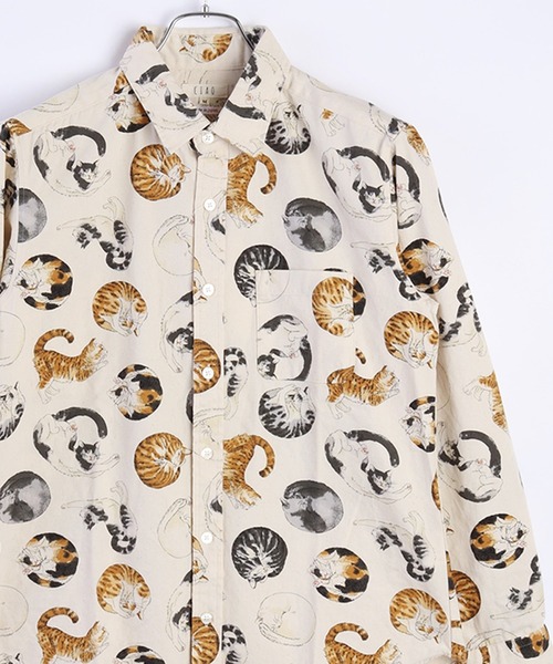 WESTSEA(ウエストシー)の「日本製 ネコ柄 長袖レギュラーシャツ/猫柄(シャツ/ブラウス・メンズ・グレー/グレー系その他/ベージュ系その他/ブラック系その他/ホワイト系その他/ベージュ系その他2/ベージュ系その他3/ベージュ系その他5/ネイビー系/ネイビー系1/ネイビー系2/グリーン/ブルーグレー/チャコールグレー/ベージュ系その他4/ブラック/ブルー系その他/ホワイト/ベージュ/サックスブルー/ネイビー/チャコール・M/L/XL)」の11枚目の写真