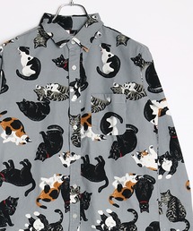 WESTSEA | 日本製 ネコ柄 長袖レギュラーシャツ／猫柄(シャツ/ブラウス)