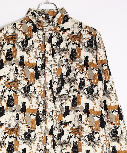 WESTSEA(ウエストシー)の「日本製 ネコ柄 長袖レギュラーシャツ/猫柄(シャツ/ブラウス・メンズ・グレー/グレー系その他/ベージュ系その他/ブラック系その他/ホワイト系その他/ベージュ系その他2/ベージュ系その他3/ベージュ系その他5/ネイビー系/ネイビー系1/ネイビー系2/グリーン/ブルーグレー/チャコールグレー/ベージュ系その他4/ブラック/ブルー系その他/ホワイト/ベージュ/サックスブルー/ネイビー/チャコール・M/L/XL)」の12枚目の写真