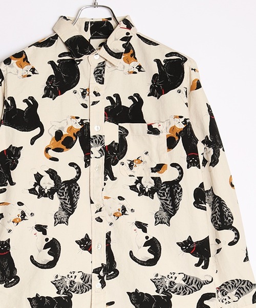 WESTSEA（ウエストシー）の「日本製 ネコ柄 長袖レギュラーシャツ／猫