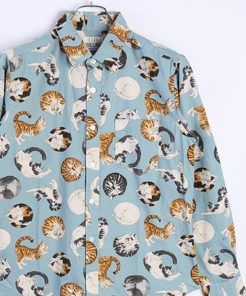 WESTSEA(ウエストシー)の「日本製 ネコ柄 長袖レギュラーシャツ/猫柄(シャツ/ブラウス・メンズ・グレー/グレー系その他/ベージュ系その他/ブラック系その他/ホワイト系その他/ベージュ系その他2/ベージュ系その他3/ベージュ系その他5/ネイビー系/ネイビー系1/ネイビー系2/グリーン/ブルーグレー/チャコールグレー/ベージュ系その他4/ブラック/ブルー系その他/ホワイト/ベージュ/サックスブルー/ネイビー/チャコール・M/L/XL)」の7枚目の写真