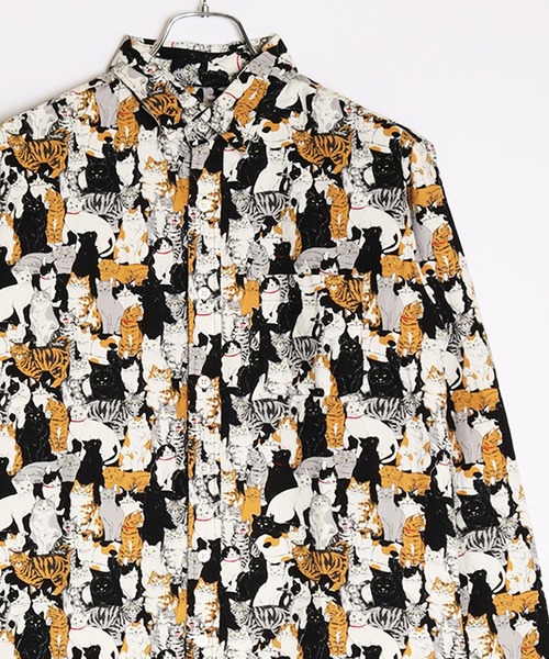 WESTSEA(ウエストシー)の「日本製 ネコ柄 長袖レギュラーシャツ/猫柄(シャツ/ブラウス・メンズ・グレー/グレー系その他/ベージュ系その他/ブラック系その他/ホワイト系その他/ベージュ系その他2/ベージュ系その他3/ベージュ系その他5/ネイビー系/ネイビー系1/ネイビー系2/グリーン/ブルーグレー/チャコールグレー/ベージュ系その他4/ブラック/ブルー系その他/ホワイト/ベージュ/サックスブルー/ネイビー/チャコール・M/L/XL)」の4枚目の写真