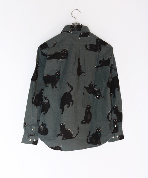 セール】日本製 ネコ柄 長袖レギュラーシャツ／猫柄（シャツ/ブラウス