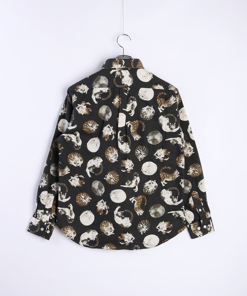 日本製 ネコ柄 長袖レギュラーシャツ／猫柄（シャツ/ブラウス