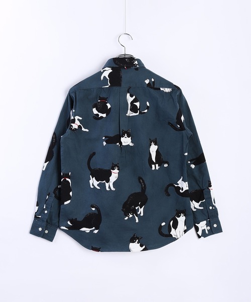 日本製 ネコ柄 長袖レギュラーシャツ／猫柄（シャツ/ブラウス
