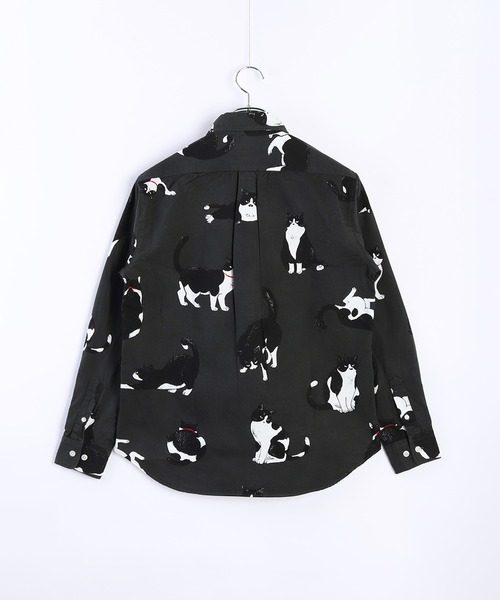 セール】日本製 ネコ柄 長袖レギュラーシャツ／猫柄（シャツ