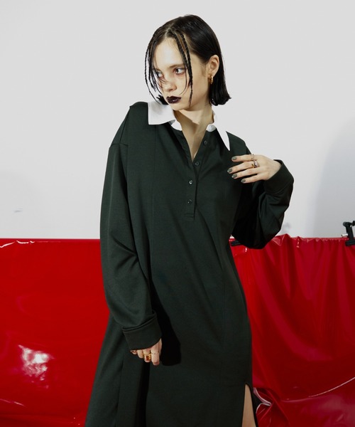 WONEM（ウォンエム）の「ラガーシャツスリットロングワンピース