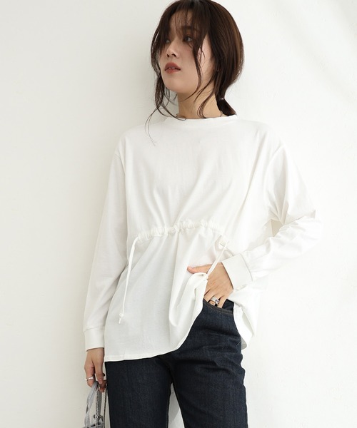 ElegChic(エレグシック)の「ウエストドロストカットソー(Tシャツ/カットソー・レディース・オフホワイト/チャコールグレー/ブラック・M/XL/4L)」の2枚目の写真