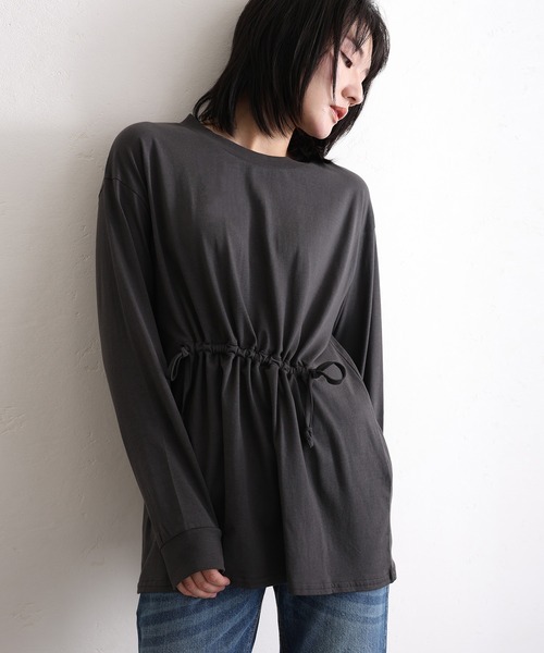 ElegChic(エレグシック)の「ウエストドロストカットソー(Tシャツ/カットソー・レディース・オフホワイト/チャコールグレー/ブラック・M/XL/4L)」の1枚目の写真