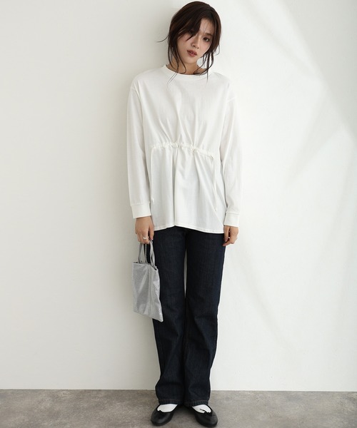 ElegChic(エレグシック)の「ウエストドロストカットソー(Tシャツ/カットソー・レディース・オフホワイト/チャコールグレー/ブラック・M/XL/4L)」の8枚目の写真