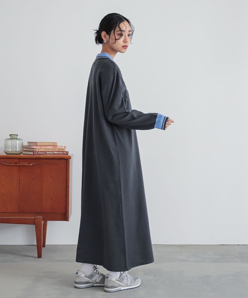 n'OrLABEL（ノアールレーベル）の「『配色ラインポロニットワンピース』（ワンピース・レディース・チャコール/ベージュ・1/2）」の15枚目の写真