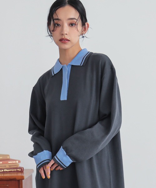 n'OrLABEL（ノアールレーベル）の「『配色ラインポロニットワンピース』（ワンピース・レディース・チャコール/ベージュ・1/2）」の16枚目の写真