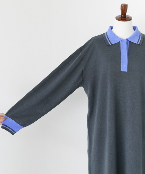 n'OrLABEL（ノアールレーベル）の「『配色ラインポロニットワンピース』（ワンピース・レディース・チャコール/ベージュ・1/2）」の6枚目の写真