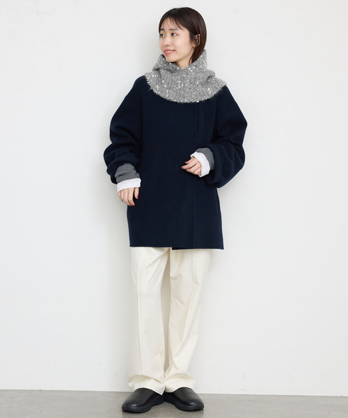 SLOBE IENA(スローブイエナ)の「スパンコールバラクラバ(ネックウォーマー/スヌード・レディース・チャコールグレー/ベージュ・FREE)」の3枚目の写真