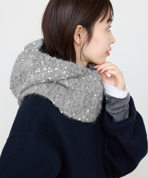 SLOBE IENA(スローブイエナ)の「スパンコールバラクラバ(ネックウォーマー/スヌード・レディース・チャコールグレー/ベージュ・FREE)」の6枚目の写真