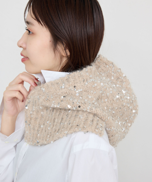 SLOBE IENA(スローブイエナ)の「スパンコールバラクラバ(ネックウォーマー/スヌード・レディース・チャコールグレー/ベージュ・FREE)」の10枚目の写真