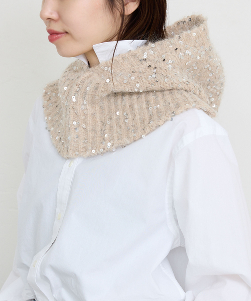 SLOBE IENA(スローブイエナ)の「スパンコールバラクラバ(ネックウォーマー/スヌード・レディース・チャコールグレー/ベージュ・FREE)」の11枚目の写真