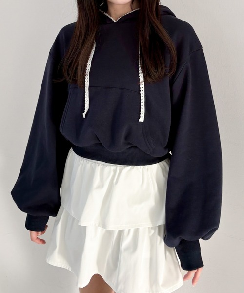 Heather（ヘザー）の「ピコレースフーディ　322058（パーカー・レディース・グレー/ネイビー/オートミール・FREE）」の3枚目の写真