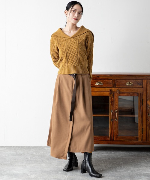 MILLION CARATS（ミリオンカラッツ）の「ヴィンテージモード ショートケーブルニット＆ベルト付きスカートセット（アンサンブル・レディース・レッド系その他/ブラウン/レッド/ホワイト系その他/イエロー/オフホワイト/ブラウン系その他/イエロー系その他・FREE）」の12枚目の写真