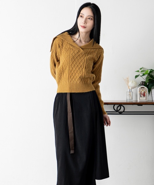 MILLION CARATS（ミリオンカラッツ）の「ヴィンテージモード ショートケーブルニット＆ベルト付きスカートセット（アンサンブル・レディース・レッド系その他/ブラウン/レッド/ホワイト系その他/イエロー/オフホワイト/ブラウン系その他/イエロー系その他・FREE）」の13枚目の写真