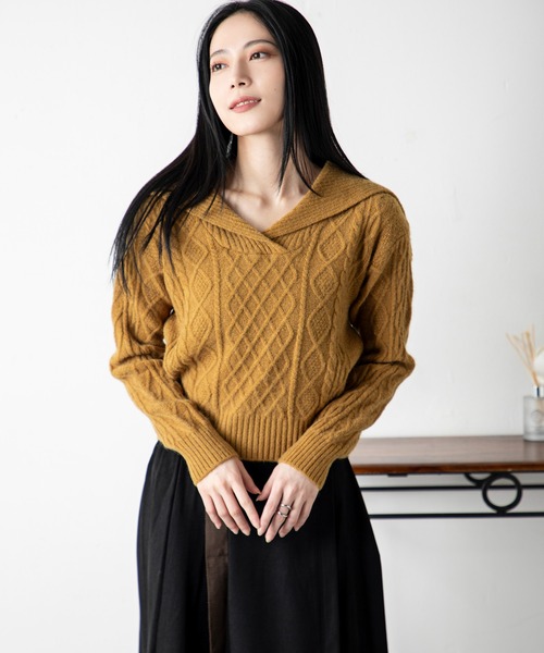 MILLION CARATS（ミリオンカラッツ）の「ヴィンテージモード ショートケーブルニット＆ベルト付きスカートセット（アンサンブル・レディース・レッド系その他/ブラウン/レッド/ホワイト系その他/イエロー/オフホワイト/ブラウン系その他/イエロー系その他・FREE）」の14枚目の写真