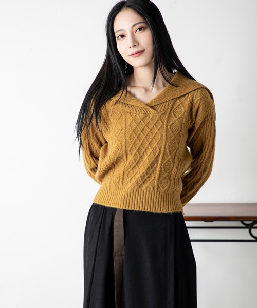 MILLION CARATS（ミリオンカラッツ）の「ヴィンテージモード ショートケーブルニット＆ベルト付きスカートセット（アンサンブル・レディース・レッド系その他/ブラウン/レッド/ホワイト系その他/イエロー/オフホワイト/ブラウン系その他/イエロー系その他・FREE）」の15枚目の写真