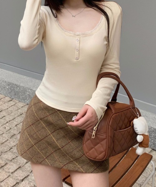 SHEPP(シープ)の「カップ付きレースリブロンT(Tシャツ/カットソー・レディース・グレー/アイボリー/ブラック/ホワイト・F)」の15枚目の写真