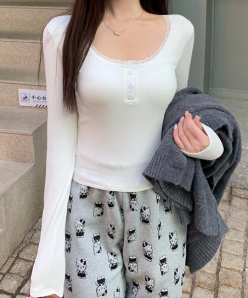 SHEPP(シープ)の「カップ付きレースリブロンT(Tシャツ/カットソー・レディース・グレー/アイボリー/ブラック/ホワイト・F)」の20枚目の写真