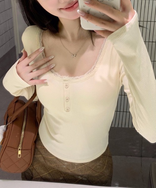 SHEPP(シープ)の「カップ付きレースリブロンT(Tシャツ/カットソー・レディース・グレー/アイボリー/ブラック/ホワイト・F)」の21枚目の写真