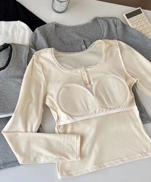 SHEPP(シープ)の「カップ付きレースリブロンT(Tシャツ/カットソー・レディース・グレー/アイボリー/ブラック/ホワイト・F)」の22枚目の写真