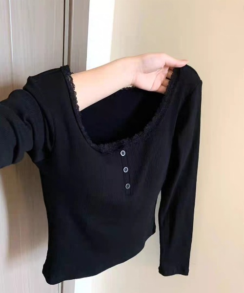 SHEPP(シープ)の「カップ付きレースリブロンT(Tシャツ/カットソー・レディース・グレー/アイボリー/ブラック/ホワイト・F)」の7枚目の写真