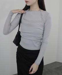 【ZOZO限定】ビスチェセットアップ風トップス／bustier setup like top 長袖 キャミソール ドッキング レイヤード 重ね着 シンプル きれいめ カジュアル 韓国 アイボリー グレー ブラック