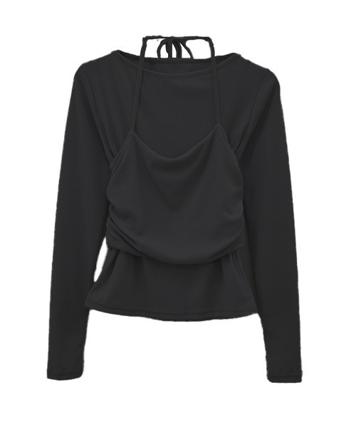 Reurie'(レウリィ)の「【ZOZO限定】ビスチェセットアップ風トップス/bustier setup like top 長袖 キャミソール ドッキング レイヤード 重ね着 シンプル きれいめ カジュアル 韓国 アイボリー グレー ブラック(Tシャツ/カットソー・レディース・グレー/ブラック/アイボリー・FREE)」の4枚目の写真