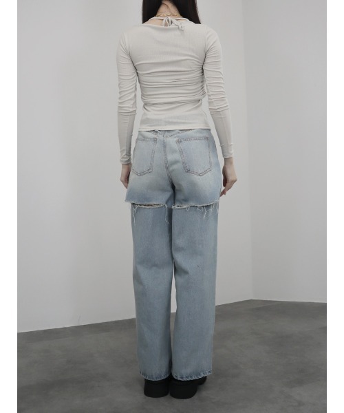 Reurie'(レウリィ)の「【ZOZO限定】ビスチェセットアップ風トップス/bustier setup like top 長袖 キャミソール ドッキング レイヤード 重ね着 シンプル きれいめ カジュアル 韓国 アイボリー グレー ブラック(Tシャツ/カットソー・レディース・グレー/ブラック/アイボリー・FREE)」の7枚目の写真
