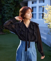 mysty woman | ラッフルタイブラウス  315698(シャツ/ブラウス)